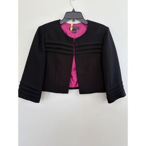 Jessica Howard Womens Black Cropped Blazer 3/4 Sleeve Pink Lining JH0M0110 10